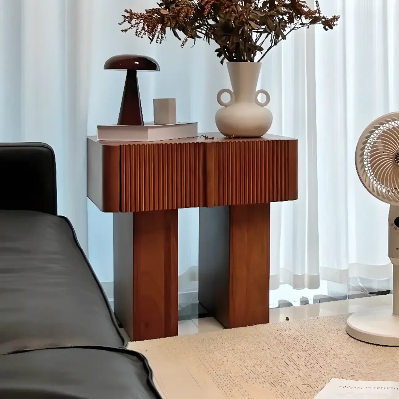 Modern Natural Wood Dual-Pedestal Drawer Nightstand