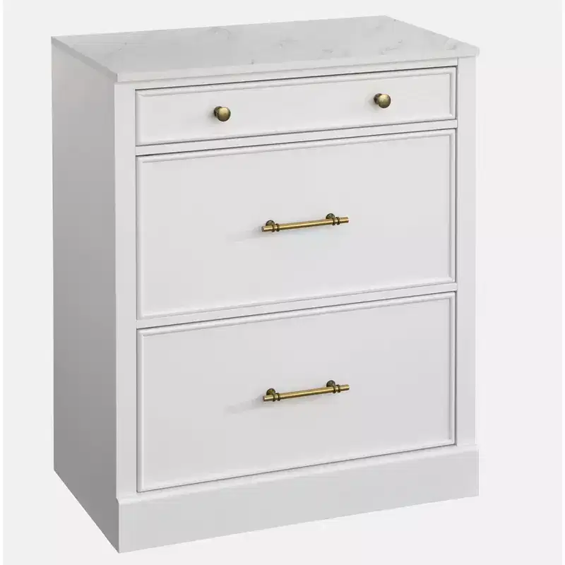 Lifestorey Monza Modular Cabinet with Faux Marble Top 3 Drawers White: Farmhouse Style Sideboard, Faux Marble Top, MDF Frame