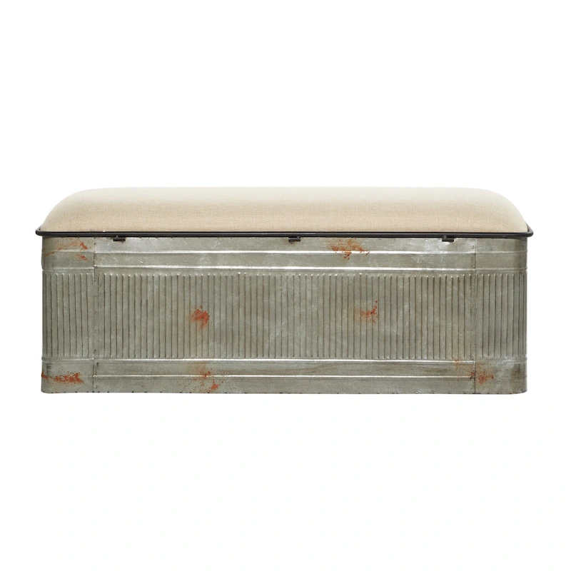 18-inch Grey Metal Fabric Bench