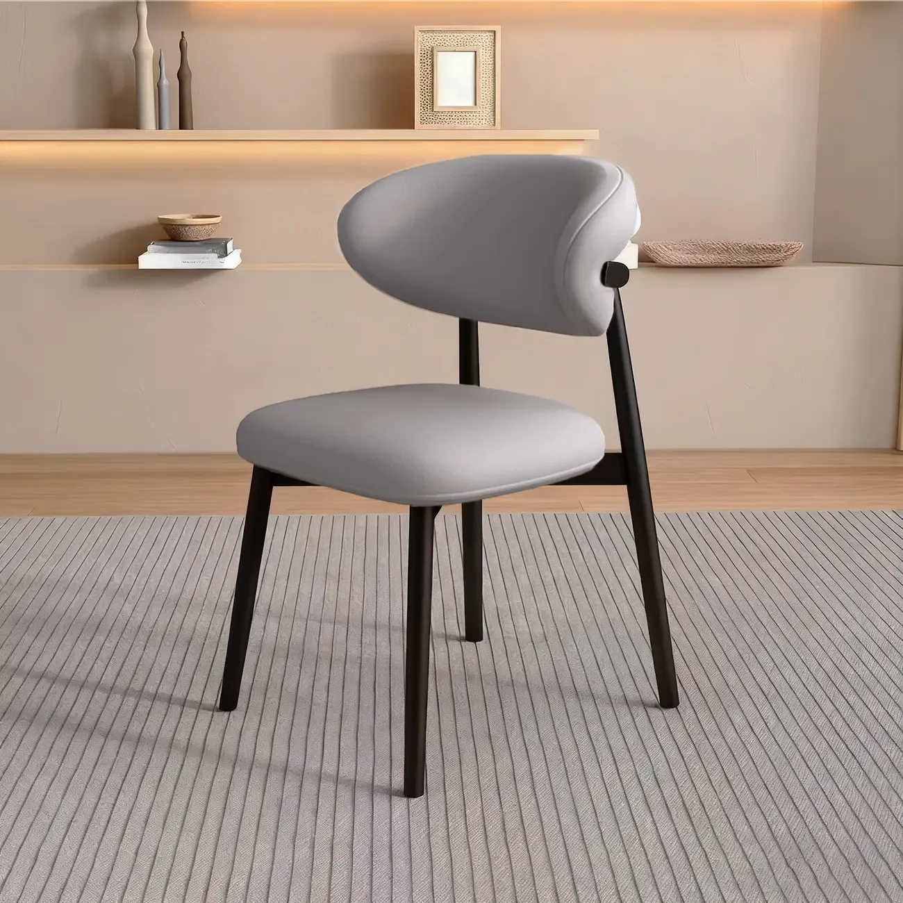 Modern Leather Wood Dining Chair Set of 2