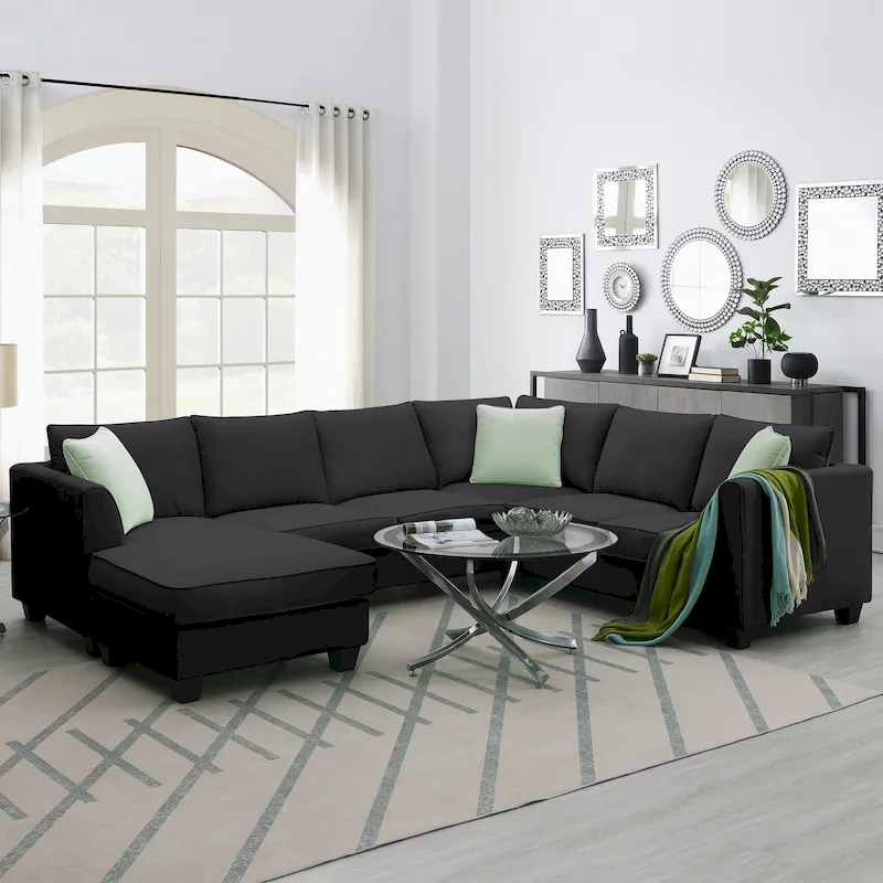 Modular Sectional Sofa with Ottoman and 3 Pillows