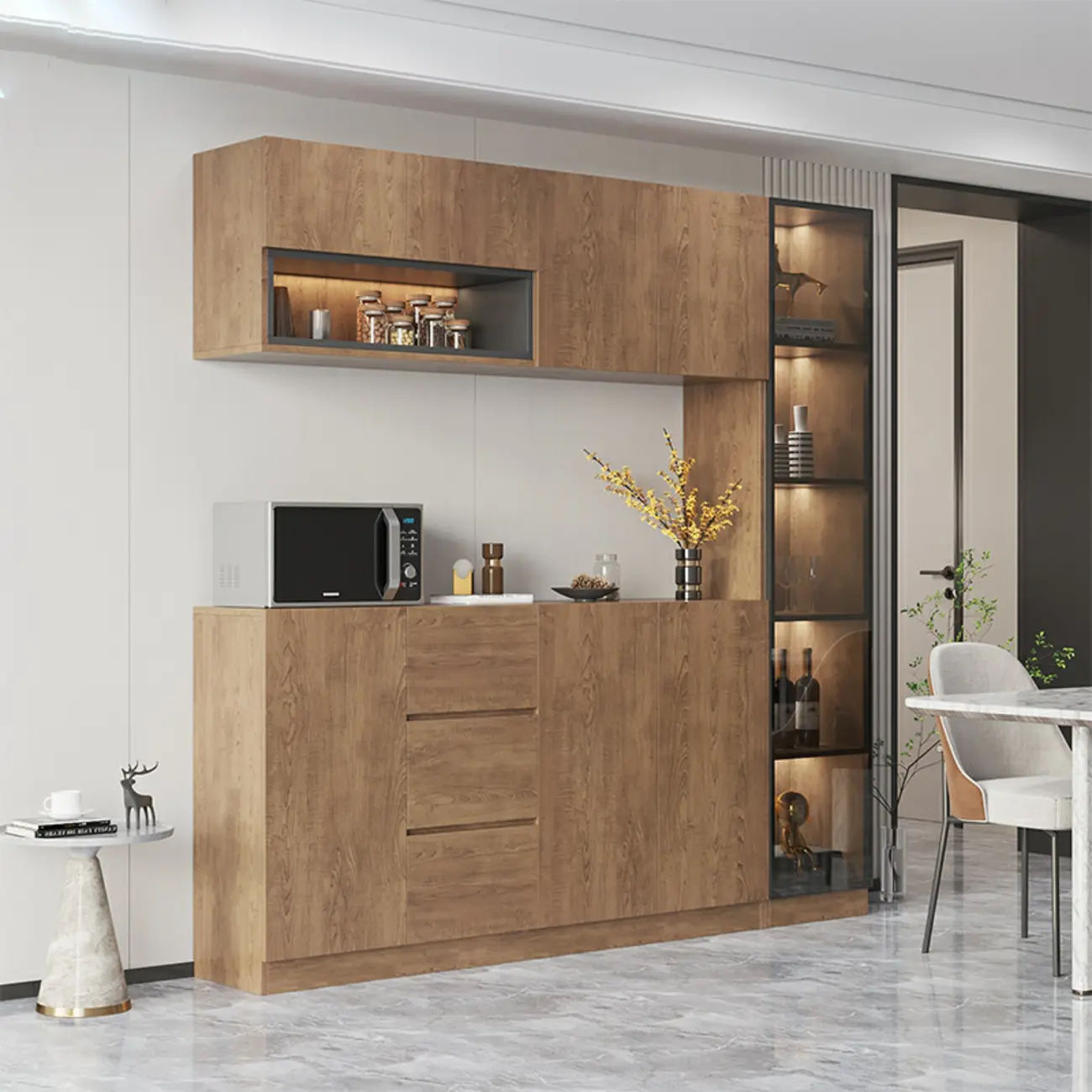 Modern Wooden Sideboard with Drawers & Shelves & Cabinets