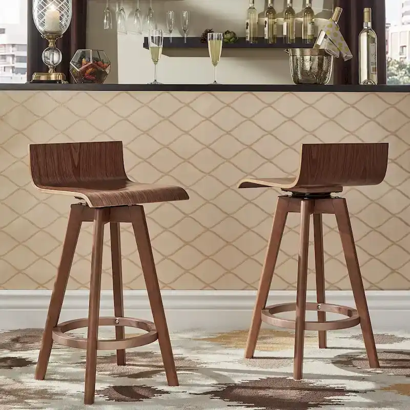 Ellery Mid-Century Modern Swivel Wood Stool (Set of 2) iNSPIRE Q Modern