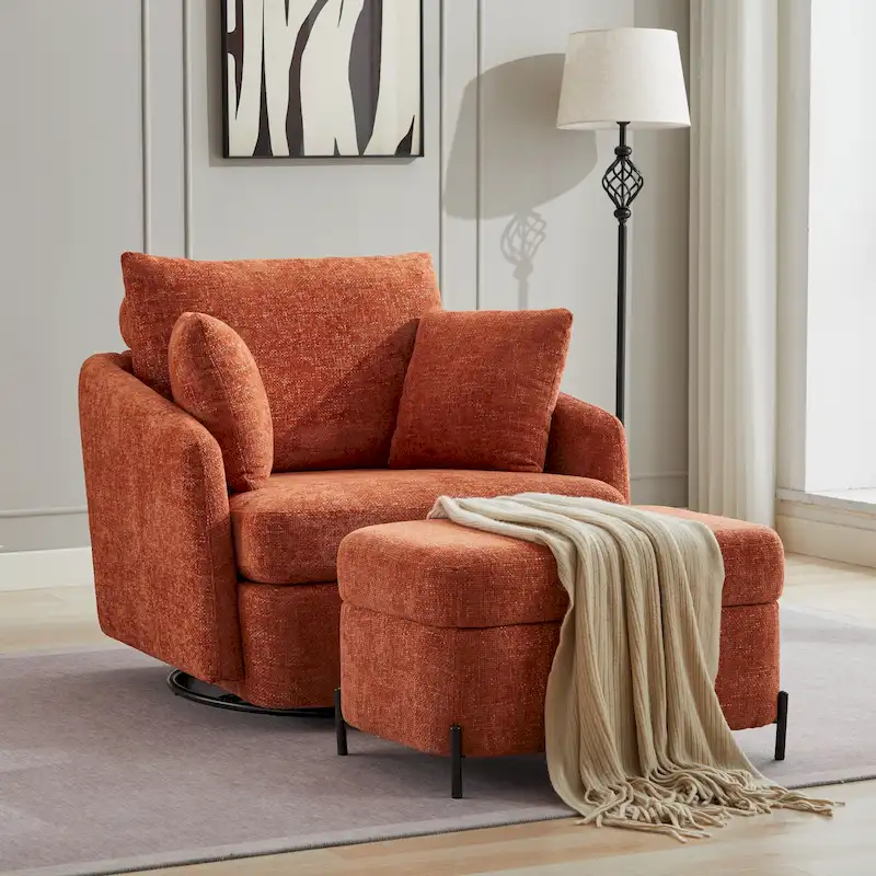 40.6 W Upholstered Swivel Accent Sofa Chair With Pillows