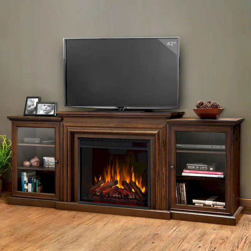 Frederick 72  Electric TV Stand Fireplace in Chestnut Oak by Real Flame - 72L x 15.5W x 30.1H