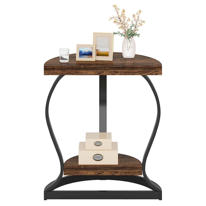 Half-Round End Table, 2-tier Wooden Half Moon Side Table Small Semi Circle Accent Table