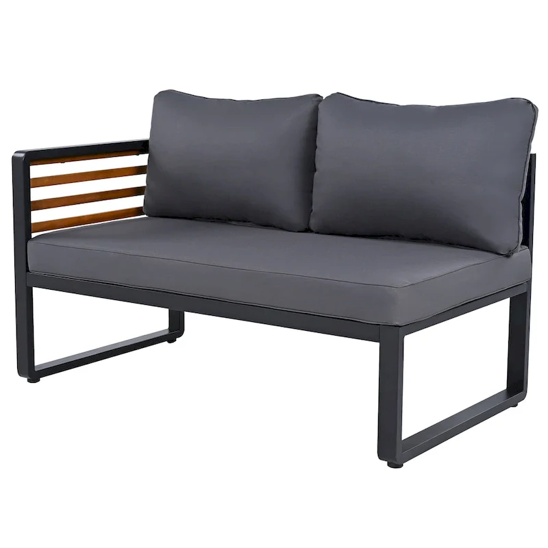 4-Piece Iron L-Shaped Sectional Sofa Set with Cushions & Table