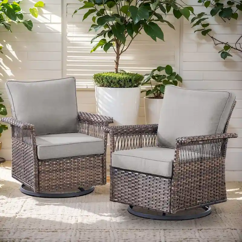 Gymojoy 2PCS Chairs Outdoor Patio Rattan Wicker Dining Chair - Brown