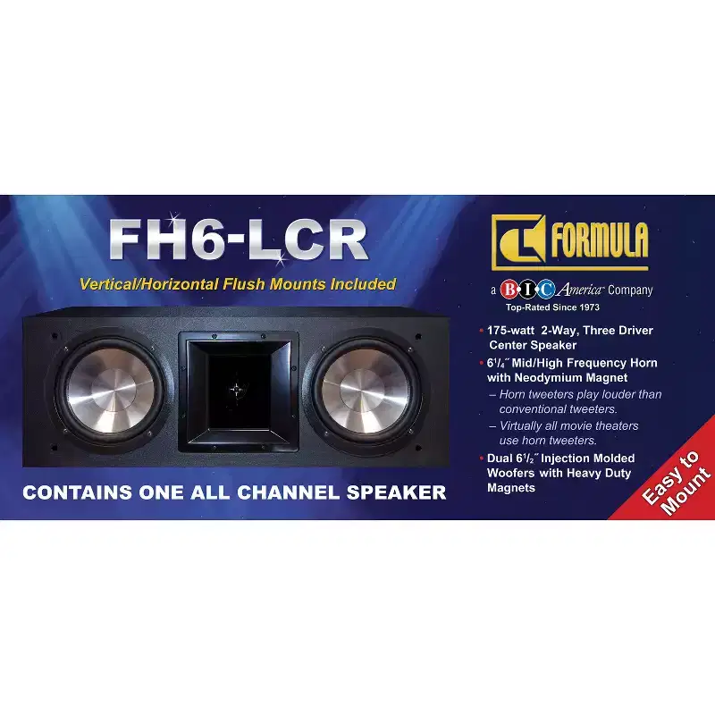 BIC America Formula Series FH6-LCR Dual-6-1/2-In. Indoor Bookshelf Surround Speaker, 175 Watts, Black