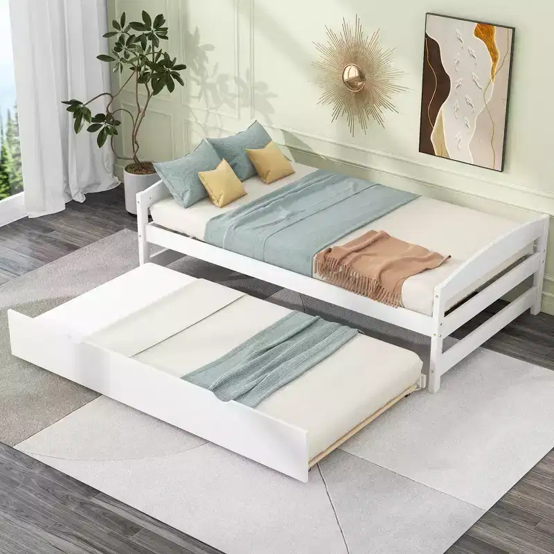 FAMYYT Twin Size Wood Platform Bed?With Twin Size Trundle, Easy Assembly