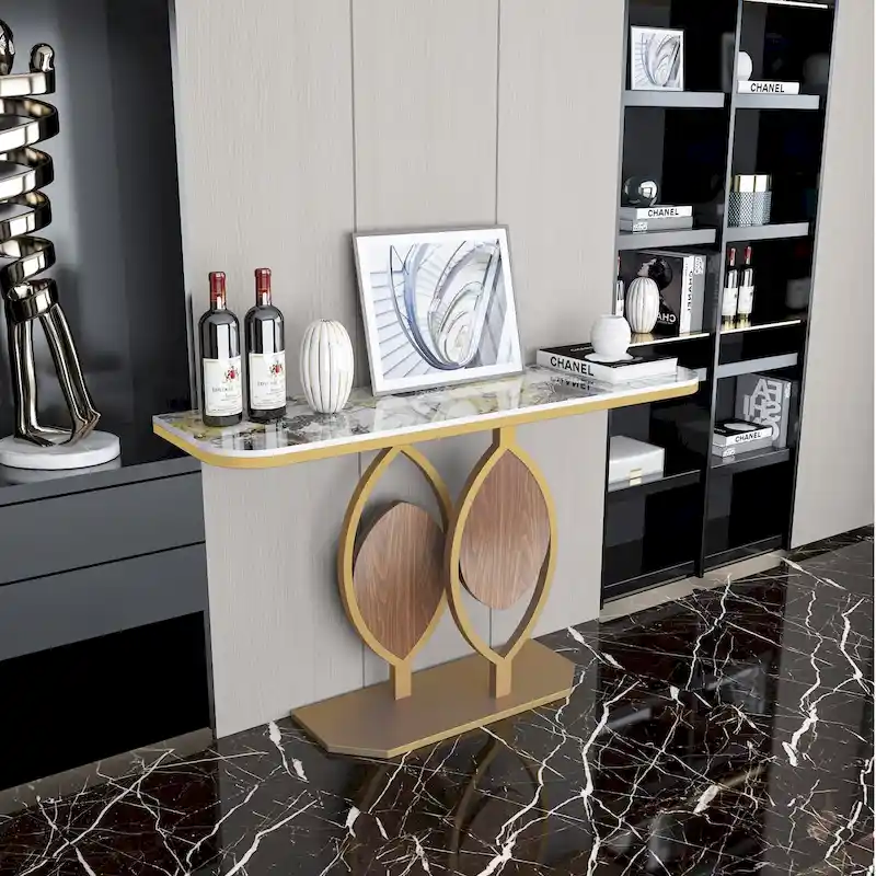48  Modern Console Marble Table with Gold Base Entryway Living Room - 48 x12 x31