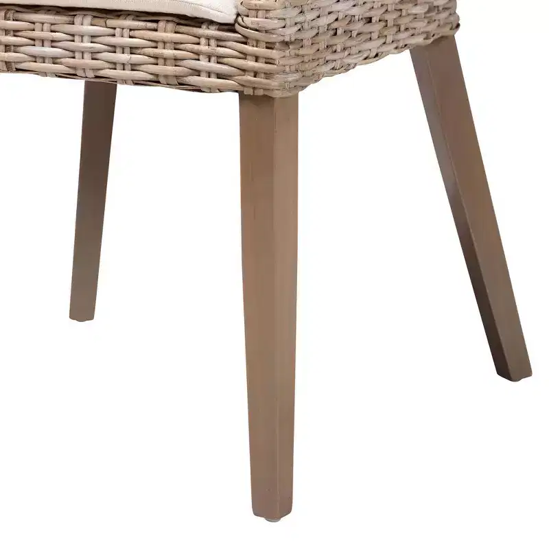 bali & pari Lara Rattan and Mahogany Wood Dining Chair Kubu Gray/Rustic Taupe