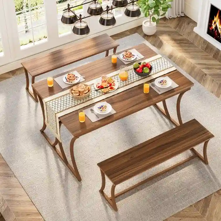 51 Farmhouse Brown Dining Table and Bench