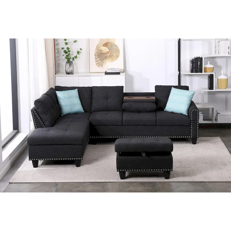 Alger 98-inch Wide Left Hand Facing Sofa with Chaise and Ottoman - 98W x 71D x 33H
