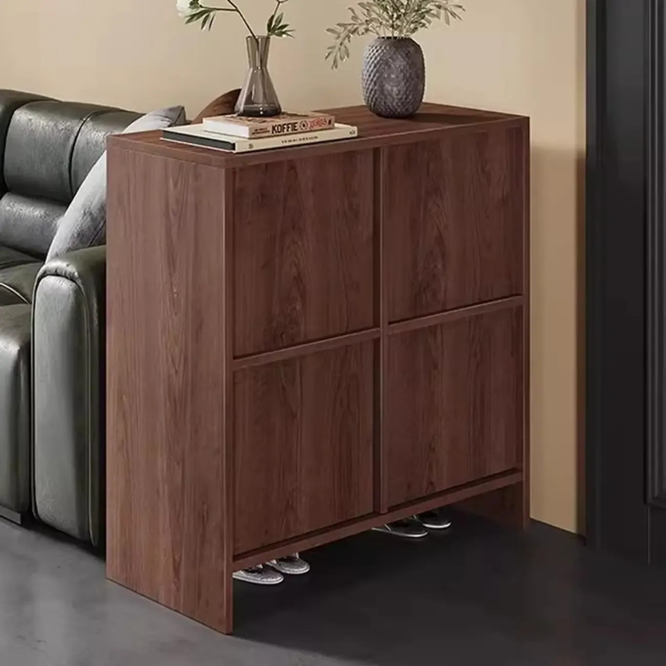 Mid-Century Modern Solid Wood Shoe Storage with 4 Tiers