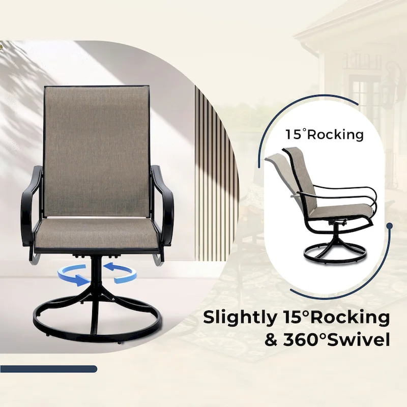 MAISONARTS 5 Piece Patio Dining Set,4 Sling Dining Swivel Chairs and 37  Square Metal Table with 1.57  Umbrella Hole