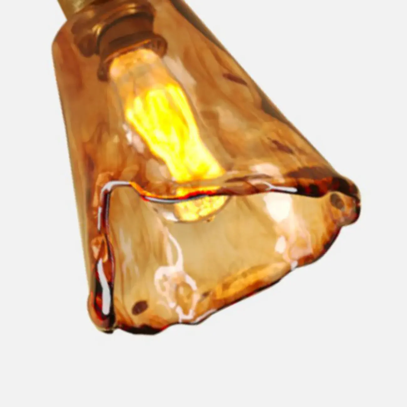Modern Brass Amber Glass Cone Semi Flush Ceiling Light