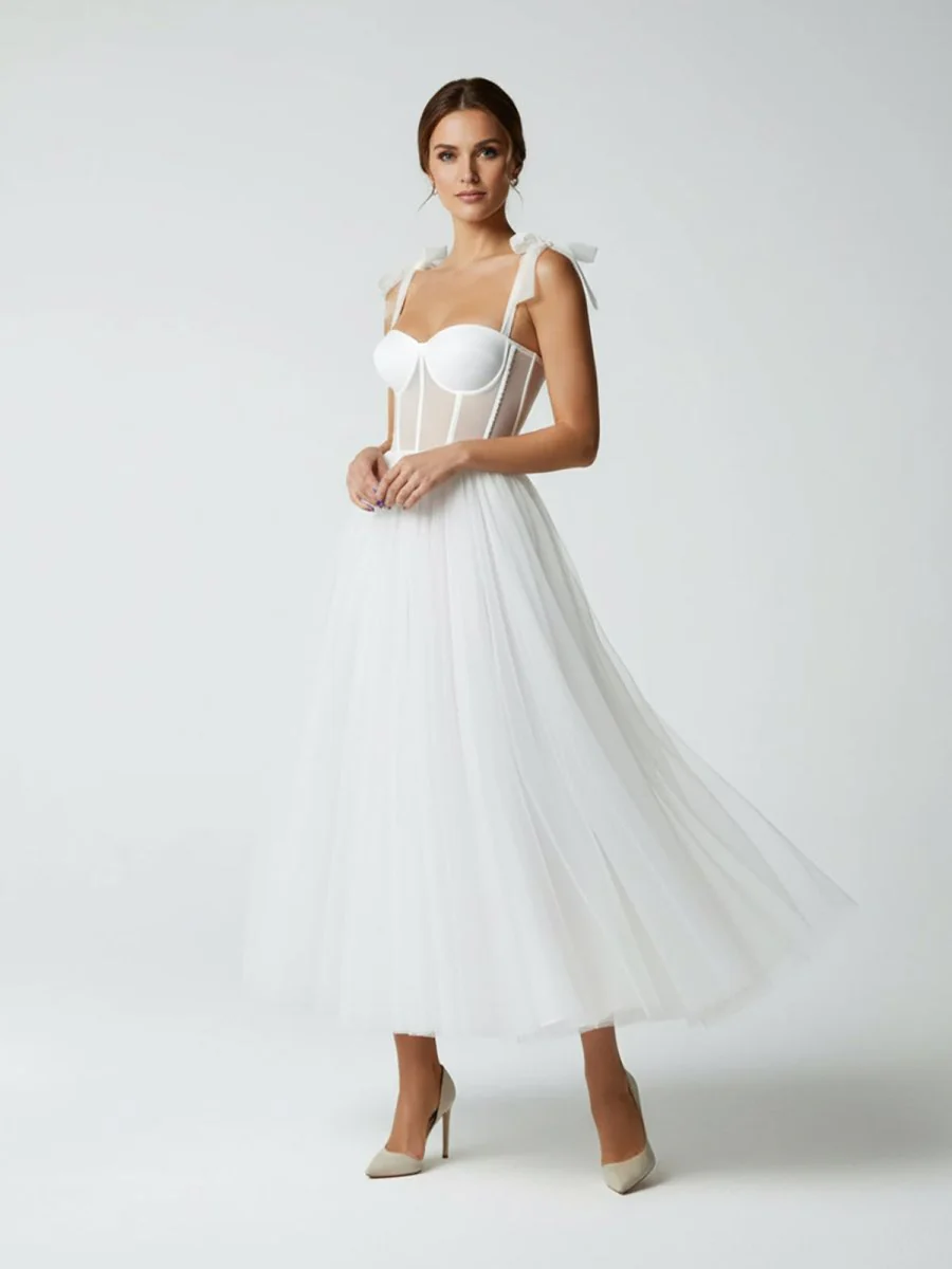 Sex Short White Wedding Dresses With Tulle Tea-Length