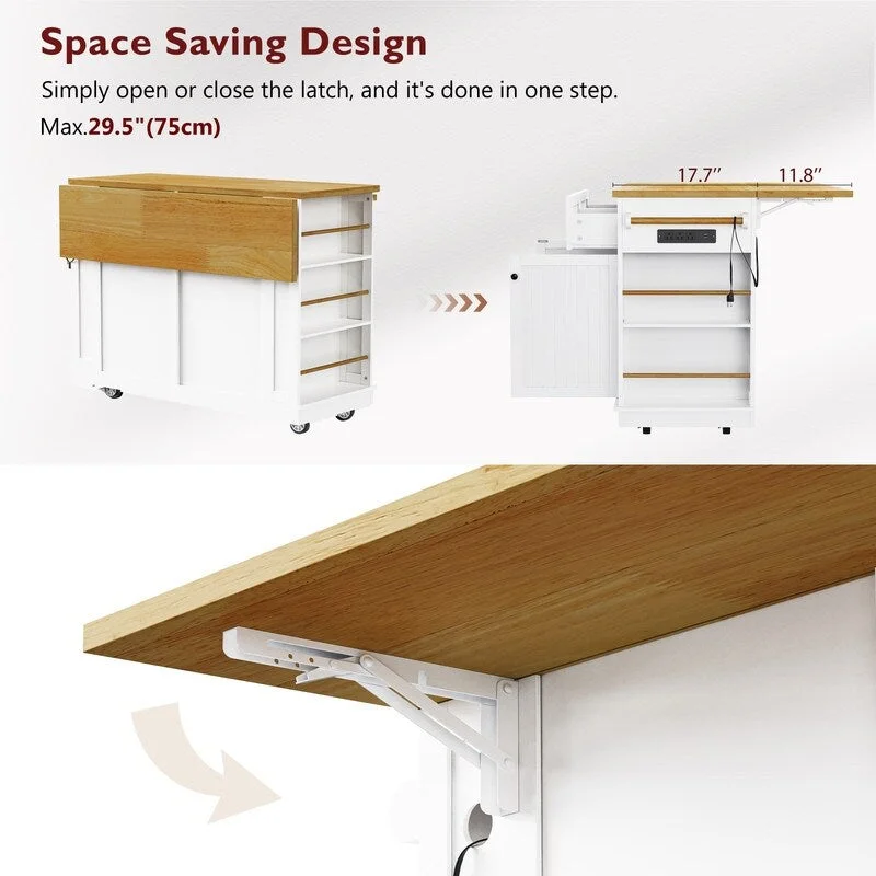 Frost 53inch Large Kitchen Island with Drop Leaf