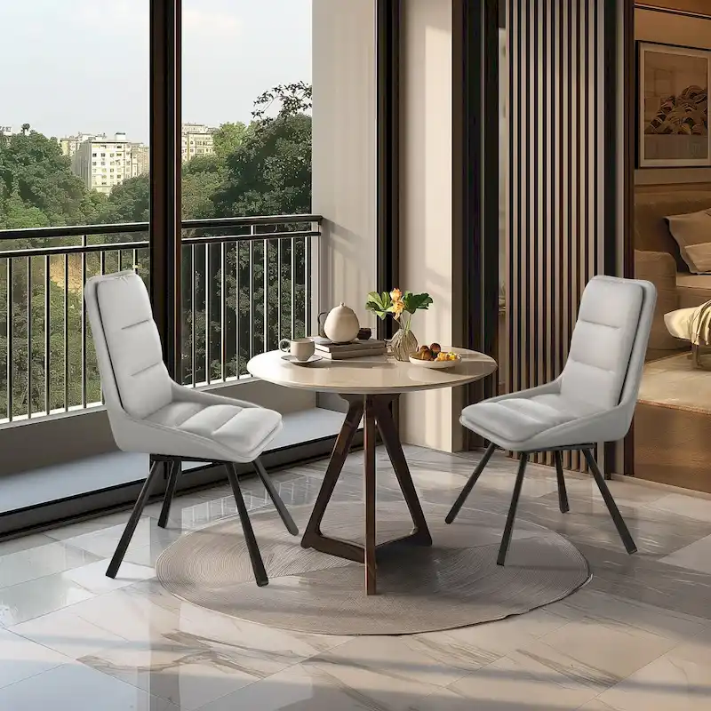 Set of 2 Upholstered Swivel Dining Chairs PU Leather with Metal Legs - 18.5x18.5x37 inch