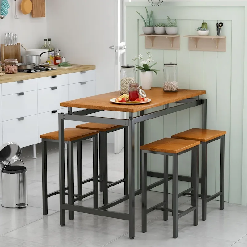 Modern farmhouse style bar counter, dining table and chairs