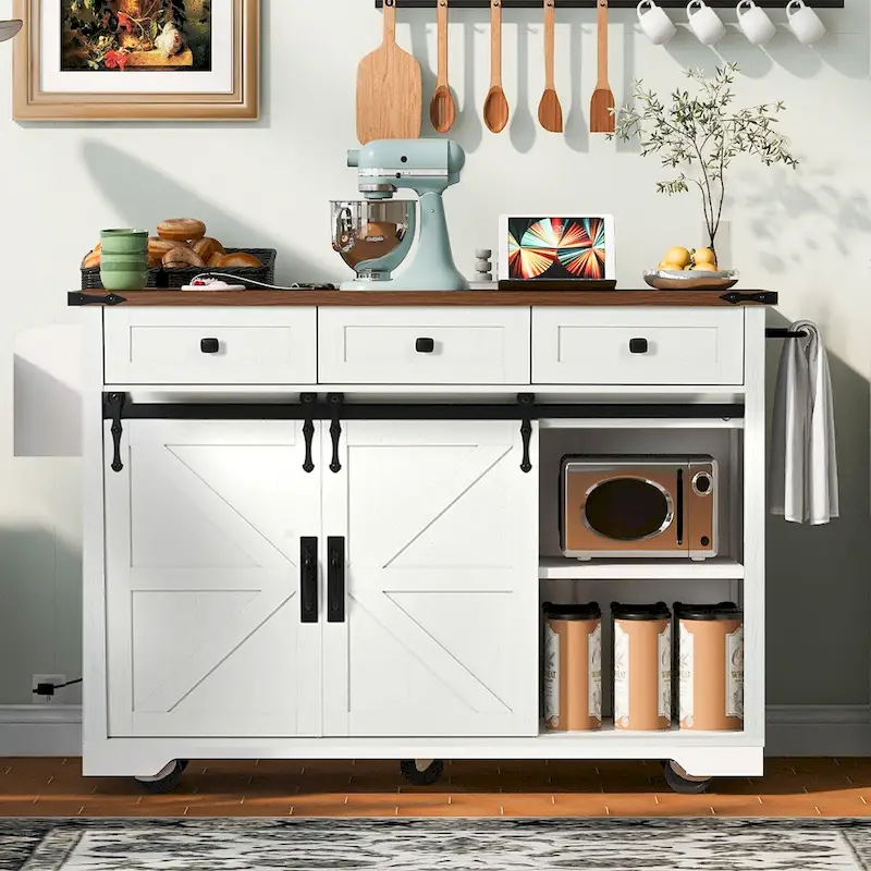 53.5Farmhouse Kitchen Island with Power Outlet