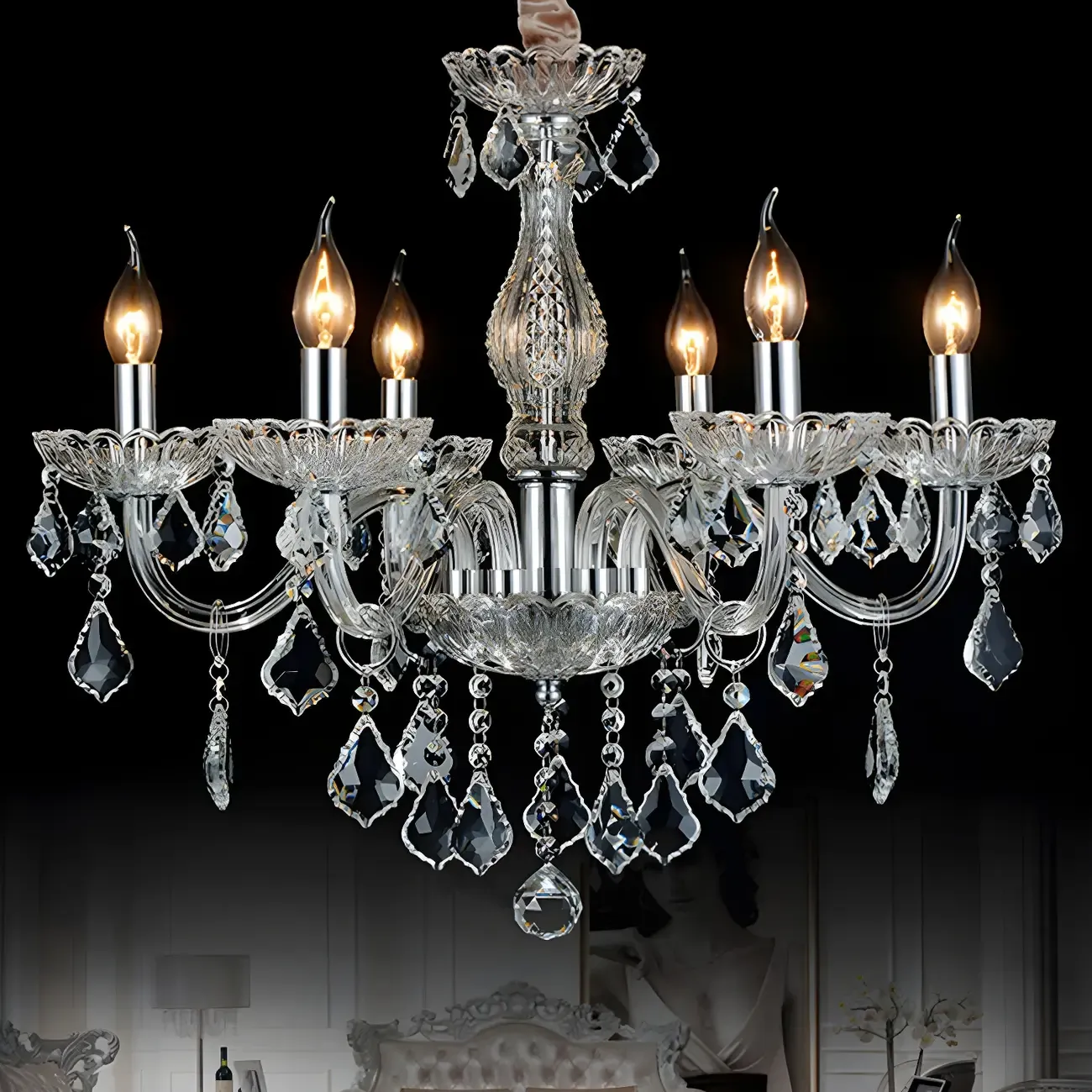 Mid-Century Modern Crystal Candelabra Chandelier