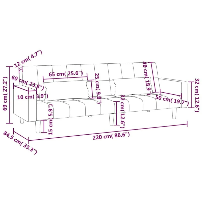 vidaXL 2-Seater Sofa Bed Upholstered Convertible Sleeper Sofa Couch Velvet - 86.6  x 33.3  x 27.2