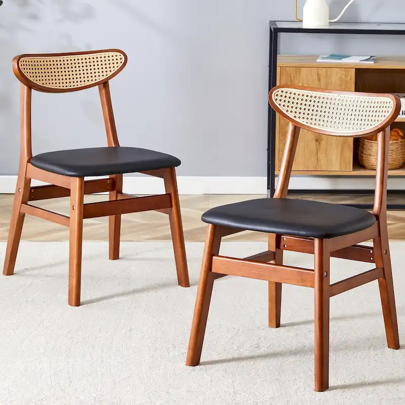 The stylish and durable solid wood dining chair, small curved back, PU cushion, and beautiful shape match with any room