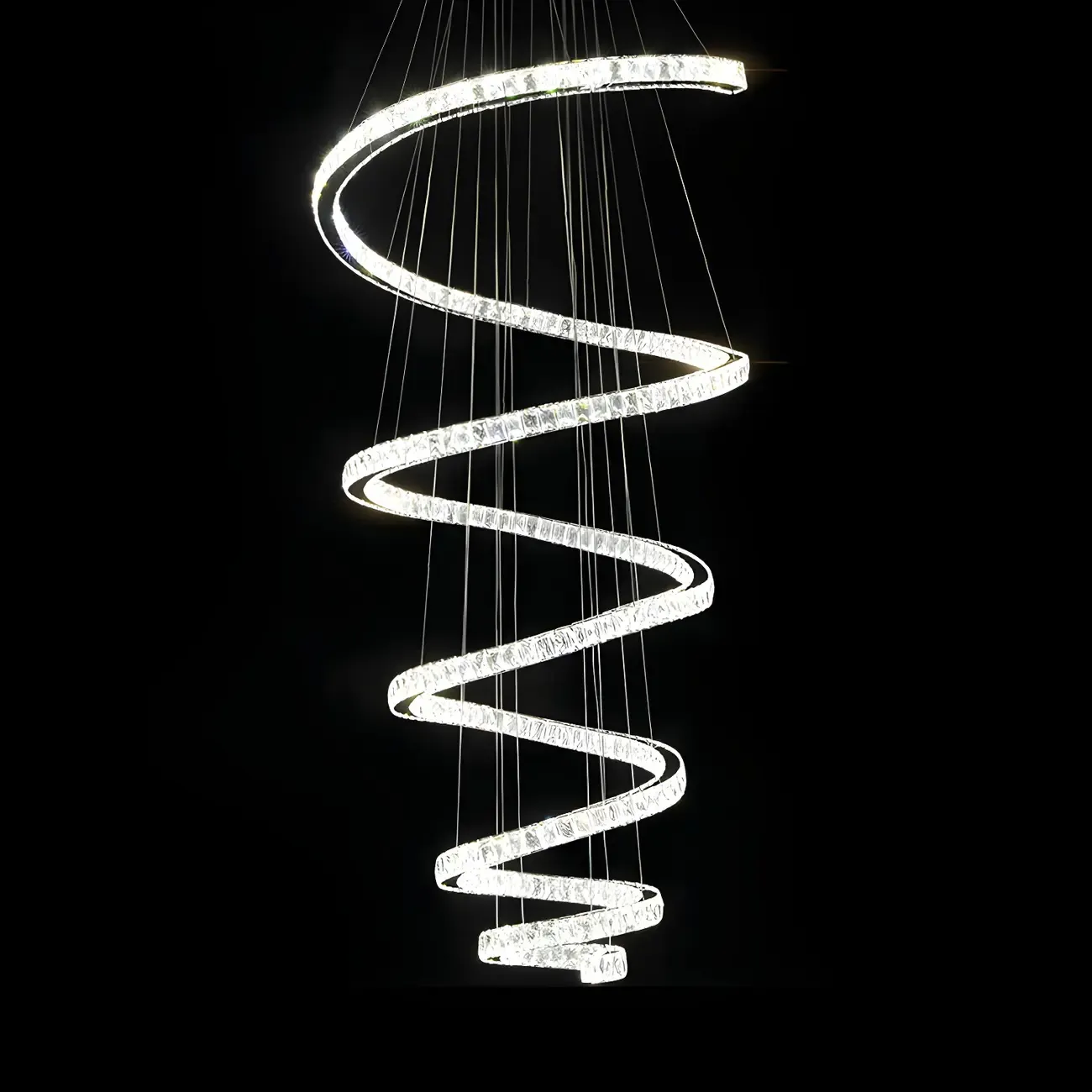 Large Modern Spiral LED Ceiling Crystal Chandelier Tiered Light