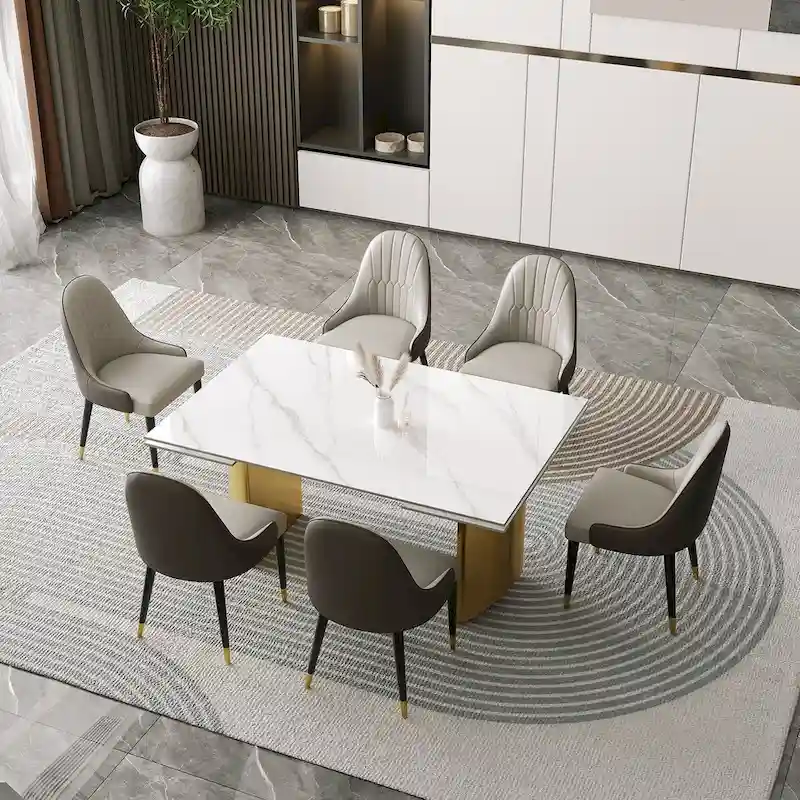 9 - Piece 94.48 Extendable Sintered Stone Dining Table with 8 Chairs Dining Set