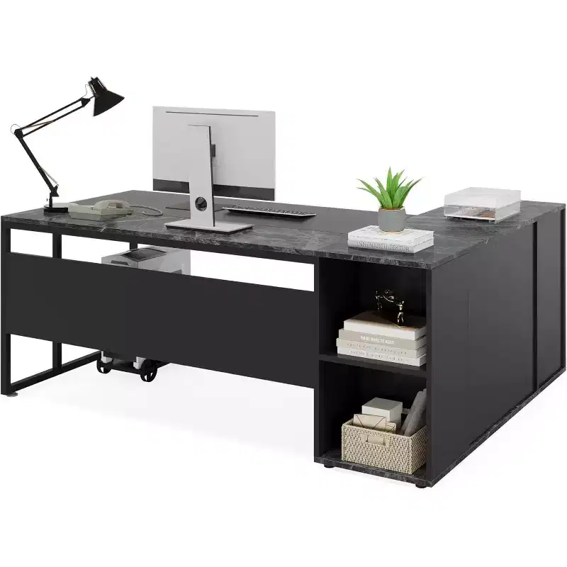 Tribesigns 70.86-inch Executive Desk, L-Shaped Office Desk with Storage Cabinet, Business Furniture Desk Workstation for Home Office