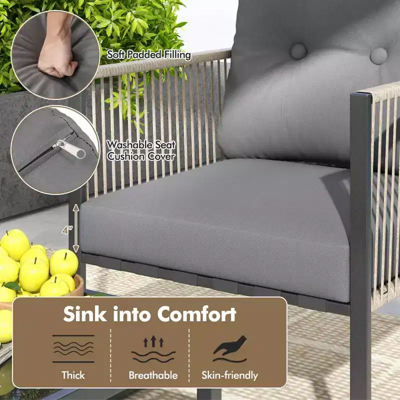 Costway 4/8 PCS Patio Furniture Set PE Rattan Conversation Sofa Set with Thick Cushions