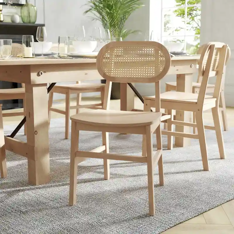 Set of 2 Cane Rattan Dining Chairs with Wood Frame