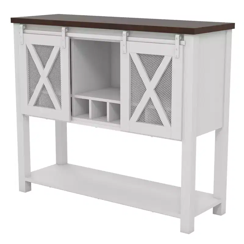 Sideboard Buffet Storage Cabinet, Farmhouse Wine Bar Cabinet, with Wine Glass Rack, Ideal for Home,Dining, Living Room