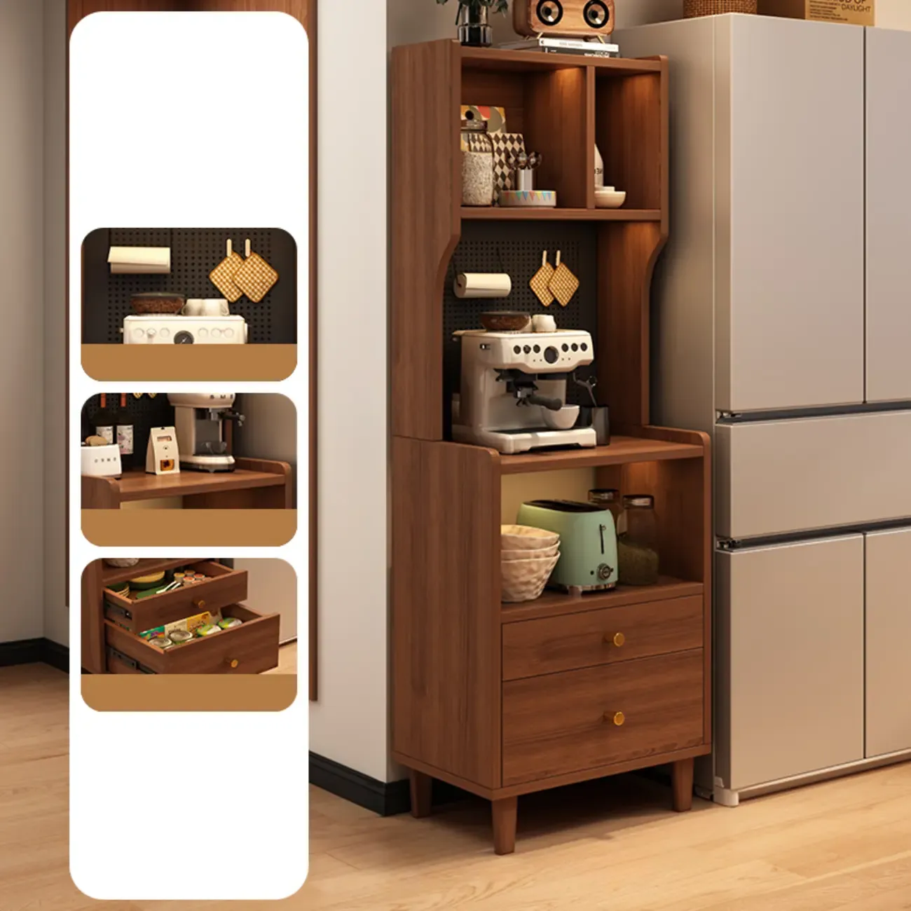 Modern Wood Narrow Sideboard with Drawers Shelves