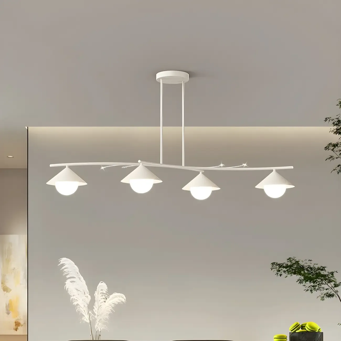 Sleek Modern White Metal Island Pendant Light