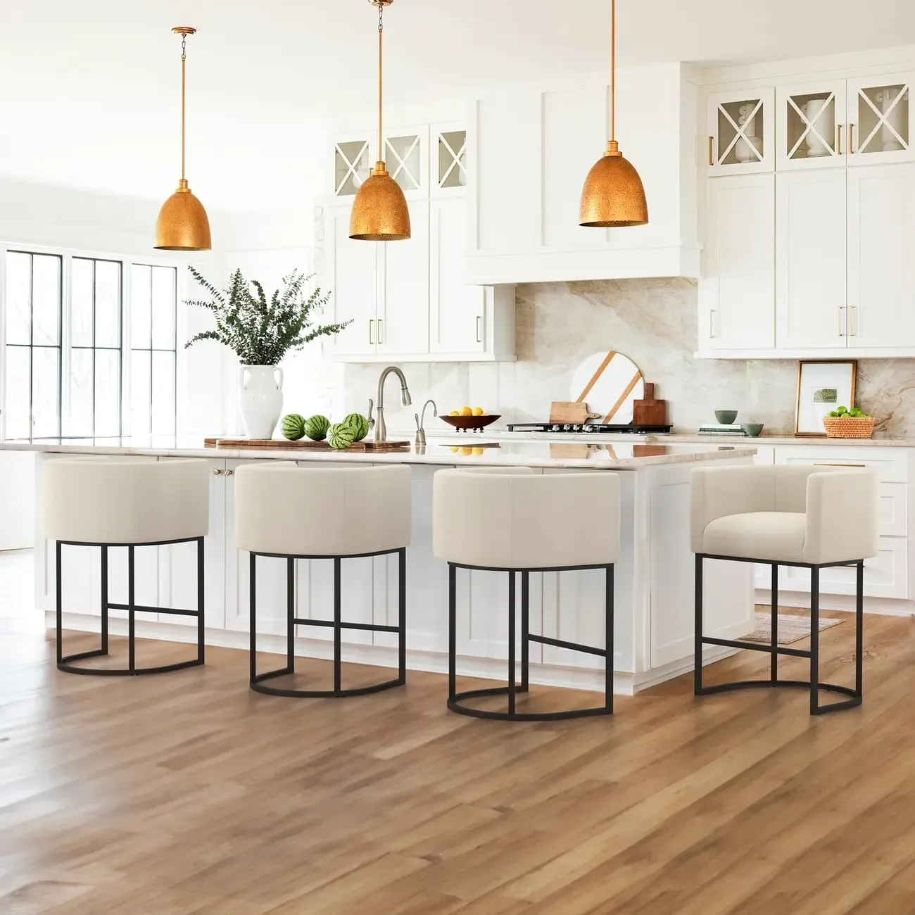 Modern Upholstered Barrel Back Counter Stools