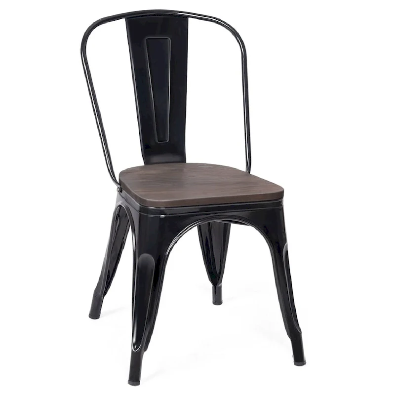 Stackable Bistro Cafe Dining Chair with Metal Frame and Wood Seat