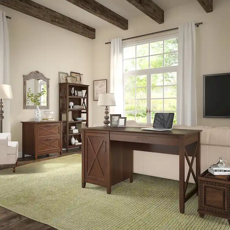 Key West 54W Computer Desk with Cabinet and Bookcase by Bush Furniture