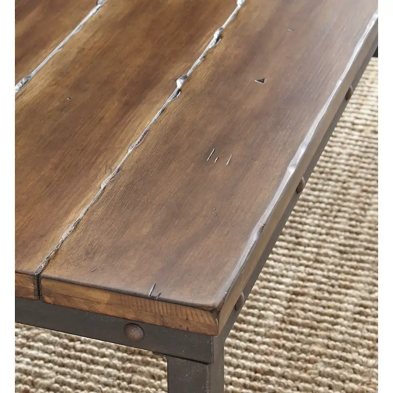 Industrial Chairside End Table, Distressed Pine Top & Iron Base, 24