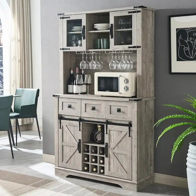 Farmhosue Bar Cabinet, Kitchen Buffet, Coffee Bar Sideboard Table
