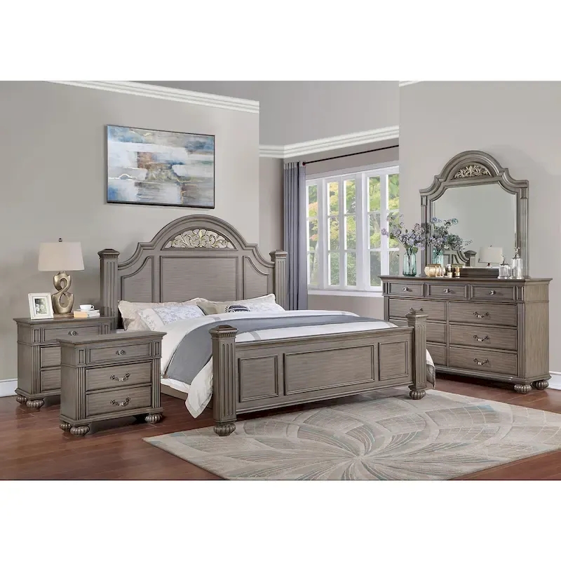 Vame Traditional Grey Wood 5-Piece Poster Bedroom Set by Furniture of America