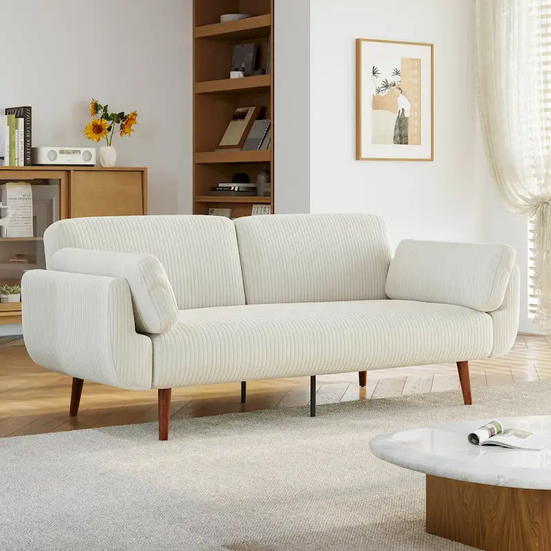 2-Seat Corduroy Convertible Sleeper Sofa – Green / Navy / Grey / Beige / Khaki