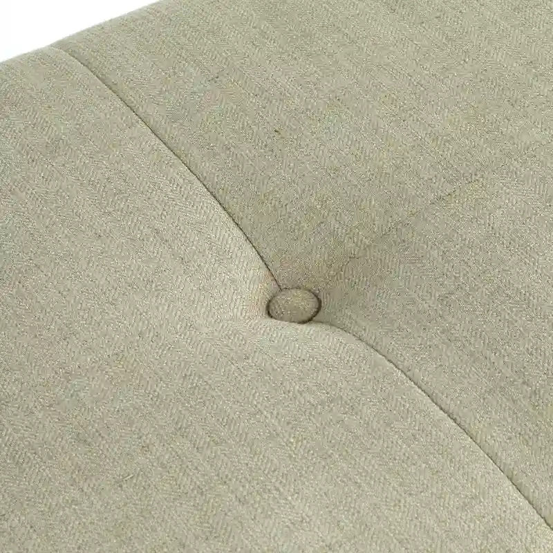 Upholstered Mid-Century Bench with Button Tufting – Taupe / Charcoal Grey / Brown Faux Leather, Walnut Legs