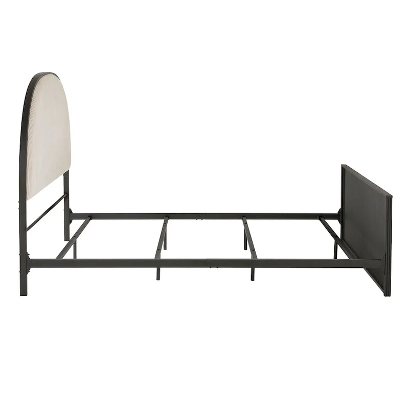 Black Metal Gray Fabric Queen Bed