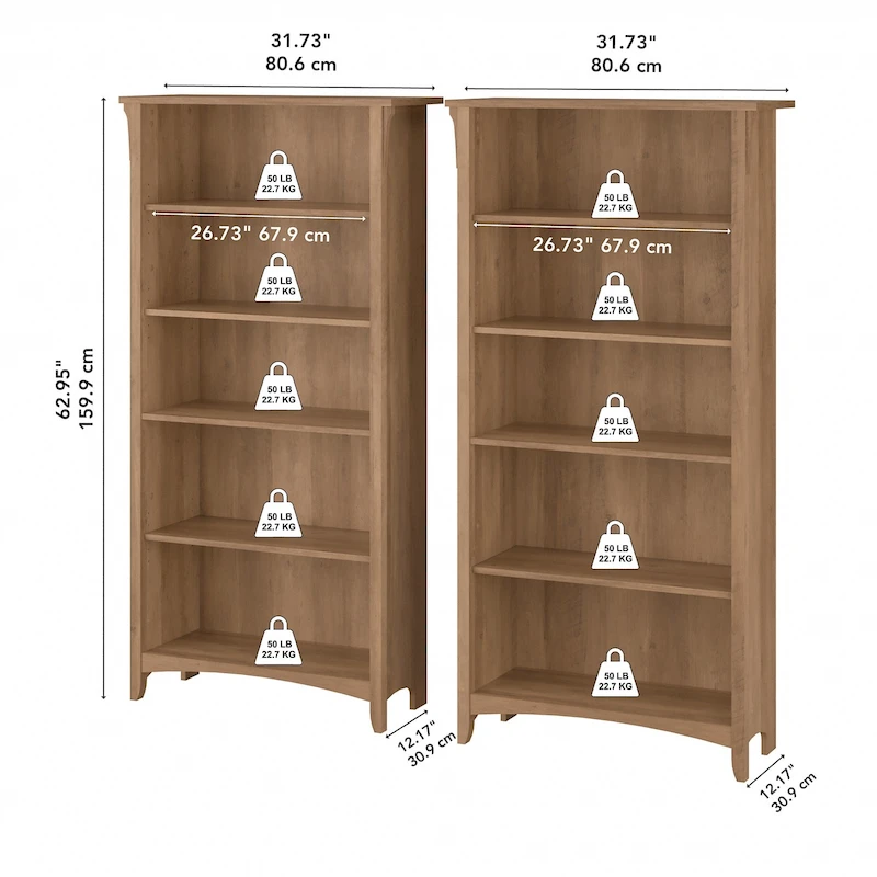 Salinas Tall 5-shelf Bookcase (Set of 2) by Bush Furniture