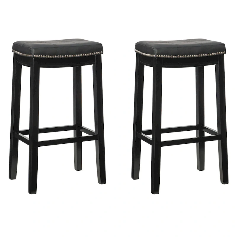 Linon Willamette Backless Barstool with Faux Leather Seat (Set of 2)