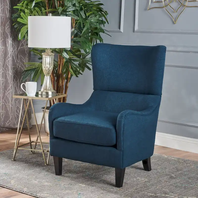 Navy Blue / Charcoal Wingback Fabric Club Chair, Single Seat