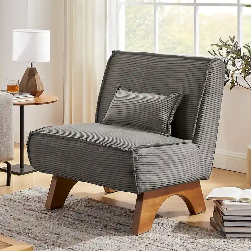 Armless Accent Chair with Polyester Upholstery